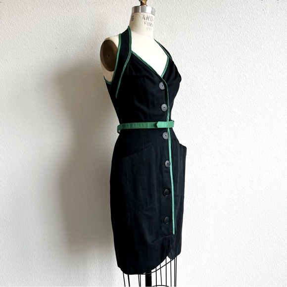 Vintage 80s/90s Climax Karen Okada David Howard Black and Green Dress - Picture 5 of 8
